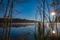 Foggy pond at sunrise