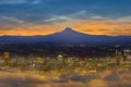 Foggy Portland City Downtown at Dawn USA America Royalty Free Stock Photo