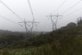 Foggy Power Lines Hanging Over Green Landscape