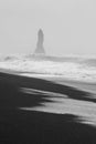 Foggy Reynisfjara beach monochrome landscape photo