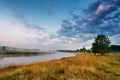 Foggy river in the morning. Summer foggy sunrise. Misty morning Royalty Free Stock Photo