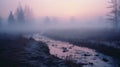 Foggy River In Romanticized Realism: A Photorealistic Dutch Landscape