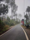 Foggy roadway, empty roadways at mountain