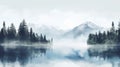 Serene Lake In Misty Forest With Snow-capped Mountains Royalty Free Stock Photo