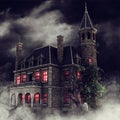 Gothic mansion in a foggy scenery