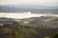 A foggy September morning in the vicinity of San Gimignano.Toscana, Italy Royalty Free Stock Photo