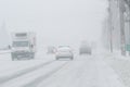 Foggy, snowed road with low visbility