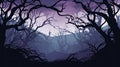 Foggy Spooky forest watercolor background. Fantasy landscape with mysterious trees. Dark scary woodland scene. Halloween Royalty Free Stock Photo