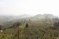 Foggy spring beautiful landscape in Tuscany, early morning, Italy, Europe Royalty Free Stock Photo