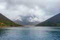 Foggy spring day. Beautiful Mediterranean landscape. Montenegro, Bay of Kotor. View of the Verige Strait