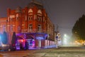 Foggy street of night city Vladikavkaz, Russia - November 4, 2019