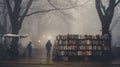 Foggy Street Scene: Carved Books, Backlit Photography, And Bibliopunk