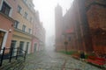 Foggy street scenery of Kwidzyn Royalty Free Stock Photo
