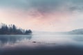 Misty lake in the early morning. fog in the morning forest. Generated AI illustration Royalty Free Stock Photo