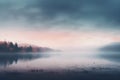 Misty lake in the early morning. fog in the morning forest. Generated AI illustration Royalty Free Stock Photo