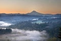 Foggy Sunrise Over Sandy River and Mount Hood