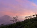 Foggy Sunset at Sindoro Mountain, Temanggung Central Java Royalty Free Stock Photo