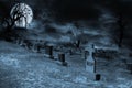 Foggy Supermoon Lit Night at Graveyard With Copy Space Royalty Free Stock Photo