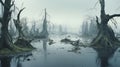 Foggy Swamp Landscape: Realistic And Hyper-detailed Photo By Akos Major