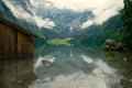 Foggy view on the lake Koenigsee Royalty Free Stock Photo