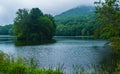 A Foggy View of Sharp Top Mountain and Abbott Lake Royalty Free Stock Photo