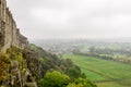 A foggy view to countryside and suburbs from Stirling Castle walls, Scotland