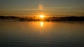 Foggy weather early in the morning on the lake. beautiful wallpapers. a mystical mist vibrates in the lake. summer sunrise