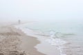 Foggy weather by the sea. Baltic beach in Poland.