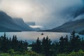 Foggy Wild Goose Island. Glacier National Park, Montana Royalty Free Stock Photo