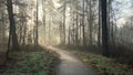 Foggy winter forest no snow