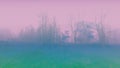 Foggy winter forest trees oversaturated color Royalty Free Stock Photo