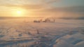 Romanticized Snow Landscape In Rural Finland: Aerial Sunset Photo