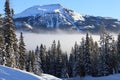 Foggy winter scenery in Lake Louis in Canada Royalty Free Stock Photo