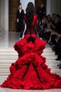 foghorntail hell haute couture red dress model generative AI