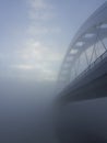 Fogy morning on river. Peace, fog, bridge, river, early, Dabube.