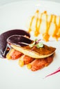 Foie gras and duck meat with sweet sauce Royalty Free Stock Photo