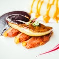 Foie gras and duck meat with sweet sauce Royalty Free Stock Photo