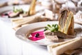 Foie gras with fresh pastry on a professionally decorated plate