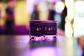 Foil audio cassette for tape recorder blurred background Royalty Free Stock Photo