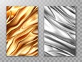 Foil golden and silver, crumpled metal texture background, aluminum gold and steel colored folded wrapping paper sheets Royalty Free Stock Photo