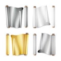 Foil Roll Set Vector. Aluminium, Metal, Gold, Baking Paper. Close Up Top View. Opened And Closed. Realistic Illustration Royalty Free Stock Photo