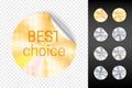 Foil stickers. Retail gold and white sticker vector set, best choice and quality warranty shiny stickers isolated on Royalty Free Stock Photo