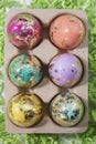 Foiled and Colorful Easter Eggs in Pink, Aqua, Yellow, Orange an