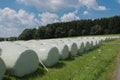 Foiled straw as animal food lying on the meadow