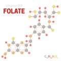 Folate or Vitamin B9 Molecule Structure Formula Illustration