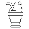 Foldable cup, cherry juice oxygen foam thin line icon, icecream concept, cherry juice vector sign on white background