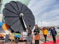 Foldable solar panel sunflower shaped on display