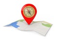 Folded Abstract Navigation Map with Target Pin and Compass. 3d R