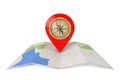 Folded Abstract Navigation Map with Target Pin and Compass. 3d R