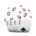 Folded aces and falling chips with blur effect, casino concept Royalty Free Stock Photo